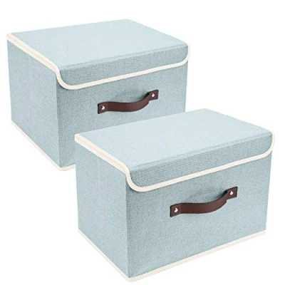 Immagine di TYEERS Scatole Portaoggetti Tessuto, Lavabile, con Coperchio Pieghevole, 38x25x25 cm, Set di 2, Aqua Spring