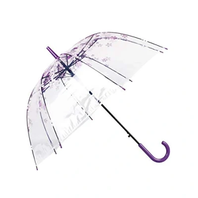 Immagine di ThreeH Automatico Ombrello PVC Trasparente Portatile Antivento Donna di Fiori Cupola KS11,Purple