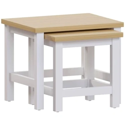 Immagine di Vida Designs Arlington Nido, Legno Ingegnerizzato, Rovere, W D, Bianco e Quercia, Tavolo più Grande: H 40 x L 36 P 39 cm Circa