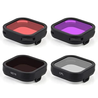 Immagine di GEPULY Confezione da 4 filtri CPL ND16 rosso magenta per GoPro Hero 12 11 10 9, kit filtro polarizzatore circolare a densità neutra 9 fotocamera nera