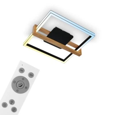 Immagine di BRILONER plafoniera LED dimmerabile CCT, telecomando, luce notturna e timer, LED, lampada da soggiorno, camera letto, cucina con legno