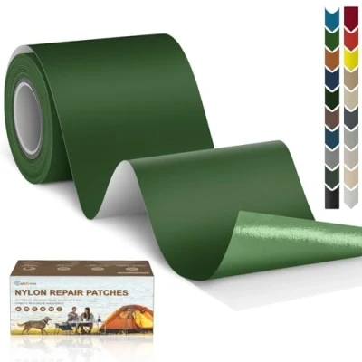 Immagine di Cahomo Toppe autoadesive in Nylon, 7.6x200 cm toppa adesiva per tessuti, Patch di riparazione impermeabile, piumino, tenda, sacco a pelo all&#039;aperto Verde Scuro