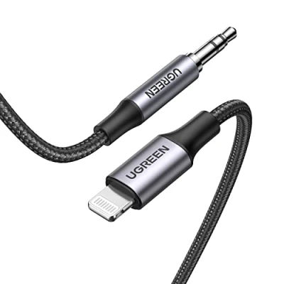 Immagine di UGREEN Cavo Aux per iPhone Certificato MFi Macchina Auto Adattatore Lightning Jack 3.5mm di Nylon Compatible con 14 Pro Max, Pro, 14, 13 Max Mini, 12, 11, XS (1M)