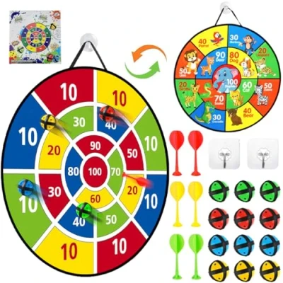 Immagine di RXKFIGX Lavagna per Freccette in Gioco delle 66 cm Bambini Dartboard Pieghevole di Lancio su Due Lati con 12 Palle + 6 Giochi da Interno a Esterno