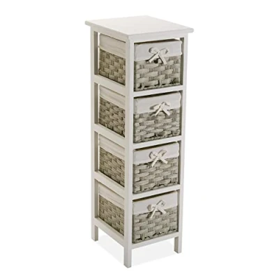 Immagine di VERSA Pompei Mobile Bagno, Mobiletto Bagno Salvaspazio, Mobiletti, con 4 cassetti, Misure (A x L l) 82 29 25 cm, Legno, Colore Bianco