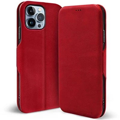 Immagine di Verco Case per Apple iPhone 13 Pro Custodia, Cover a Libro Pelle PU Custodia Premio Booklet Protettiva, Rosso