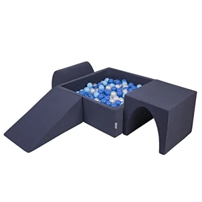 Immagine di KiddyMoon Area di Gioco in Schiuma con Quadrato Piscina Palline (300 Palline) per Bambini, Blu Scuro:Azzurro/Blu/Perla