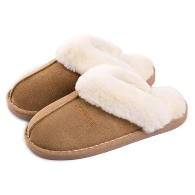 Immagine di Pantofole Scamosciate da Donna Uomo Interne Casa Morbida Autunno Inverno Memoria Schiuma Pavimento, marrone chiaro, 38.5/40 EU (taglia produttore 42 43)