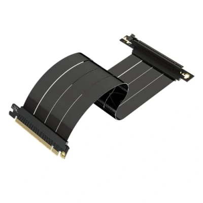 Immagine di LINKUP AVA5 Cavo Riser PCIE 5.0 Pronto Futuro per Supporto GPU Verticale Gen 5 Velocità x16 128GB/s Compatibile con 4.0 &amp; WRX80/WRX90E Angolo Retto Nero 30cm