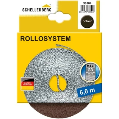 Immagine di Schellenberg 36104 Cintino per tapparelle avvolgibili 23 mm x 6 m sistema Maxi, cinghia tapparella marrone