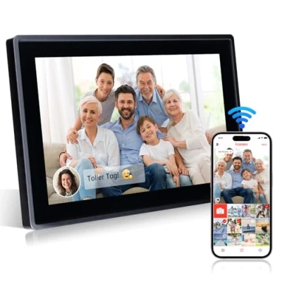 Immagine di Rollei Smart Frame WiFi 100 in nero. Cornice digitale da 10,1 pollici con funzione per riprodurre foto e video audio.