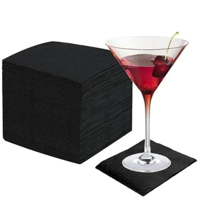 Immagine di Virsus 100 Tovaglioli da cocktail in Carta doppio velo 2204, misura 24x24 cm, tovagliolini Pura Cellulosa 2 Veli per Aperitivo, 1 CF pezzi (Nero)