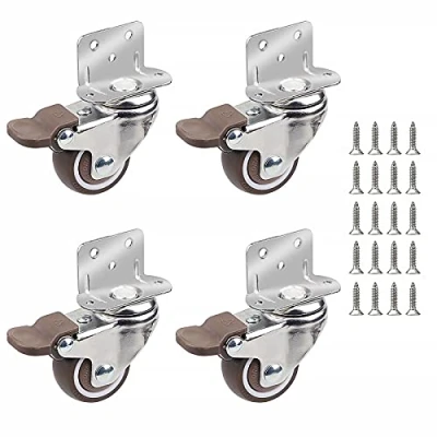 Immagine di DBREAKS Ruote per Mobili 38MM, 4 Pcs Girevoli con Freno, Piastra di Montaggio A L, in Gomma Cuscinetti Sfera e 20 Viti, 360 Ruotabili, Supporti Fiori Culle, Capacità 88kg