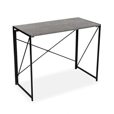 Immagine di VERSA Jack Scrivania per Computer e Scrittoio Salvaspazio, Piccolo Tavolo da Ufficio, Salotto o Studio di Casa, Pieghevole, Misure (A x L l) 74 45 90 cm, Legno Metallo, Colore Grigio