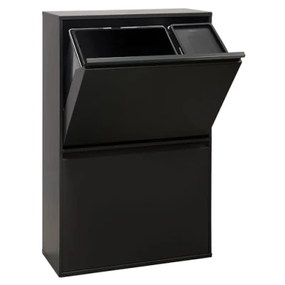 Immagine di Arregui Basic CR606 B2 Pattumiera per Raccolta Differenziata 4 Secchi Mobile d&#039;Acciao 23+11+17+17 L (68 L) con Secchio da 23 la Plastica nero