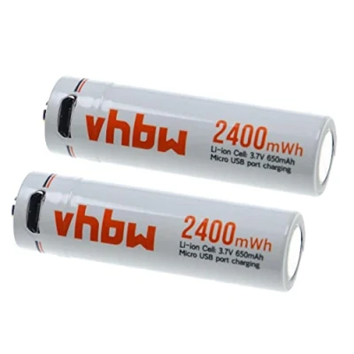 Immagine di vhbw 2x batteria AA stilo (mignon) con porta micro USB (650mAh, 3,7V, Li Ion)