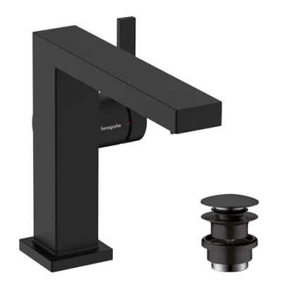 Immagine di hansgrohe Tecturis E Rubinetto per lavabo con push open, risparmio energetico (CoolStart), Miscelatore idrico (EcoSmart) altezza bocca 133 mm, nero opaco, 73020670
