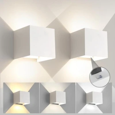 Immagine di Mille Lucciole 2 Pezzi Applique da Parete Esterno/Interno,Applique Esterno Regolabile 3 Colori LED Cubo IP65 Impermeabile,Luci Esterne Quadrata Angolo del Fascio 6W Bianco