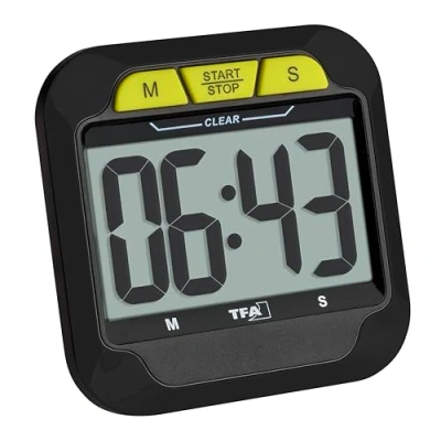 Immagine di TFA Dostmann Timer digitale con cronometro, 38.2054.01, allarme (normale/rumoroso), sveglia a breve termine, magnetico, portatile, adatto per cucina/esame/sport, cifre grandi, nero