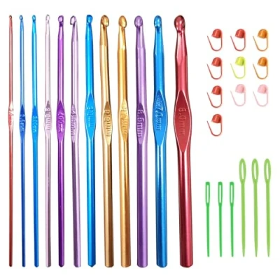 Immagine di EUPSIIU 12 Ganci per Uncinetto, Set di Uncinetti con 8 Pennarelli, Ferri da Maglia, Kit Maglieria, Multicolore Maglia Principianti o Professionisti (Multicolore)