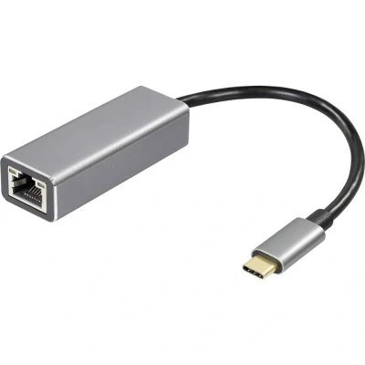 Immagine di Maxtrack USB C® / Adattatore RJ45 Rete [1x spina 1x Presa RJ45] 10 cm Nero, Argento (opaco)