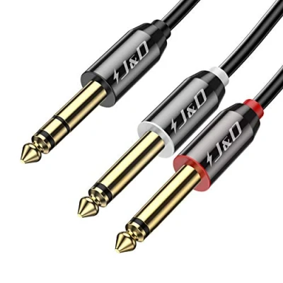 Immagine di J&amp;D 6,35 mm a 2x Cavo, Oro Placcato [Copper Shell] [Robusto] 6,35mm (1/4 pollice) Maschio TS Duplice Mono Insert Cavo Adattatore Audio Stereo
