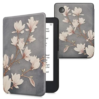 Immagine di kwmobile Custodia eReader Compatibile con Kobo Clara 2E Cover eBook Reader Flip Case marrone grigio/bianco/grigio blu Magnolie