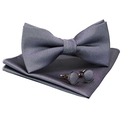 Immagine di JEMYGINS Papillon Uomo Grigio2 Regolabile in Diversi Colori con Fazzoletto e Gemelli