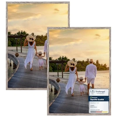 Immagine di CABBEL Set di 2 cornici portafoto in legno MDF 50x70 cm, con vetro acrilico infrangibile, colore Rovere scuro
