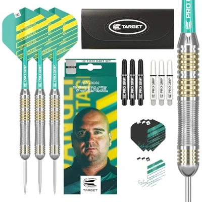 Immagine di Target Darts Rob Cross 22G Brass Steel Tip Set di Freccette Tensione, Player Edition, Kit Completo con Punta in Acciaio, Portafoglio conservazione Incluso