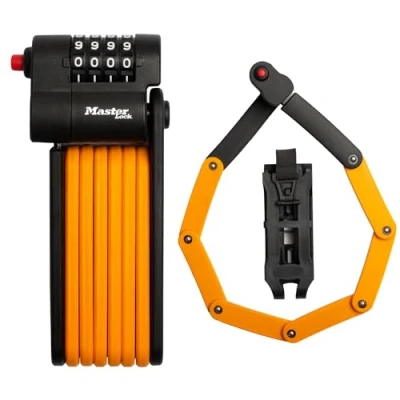 Immagine di Master Lock, Lucchetto pieghevole per bicicletta a combinazione con maglie in acciaio temprato, supporto e staffa di montaggio inclusi, 80 cm