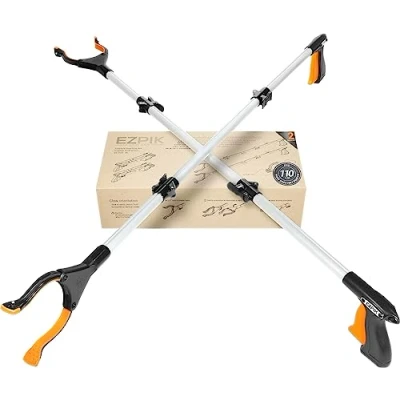 Immagine di Pinze Magnetiche 110cm per Afferrare Oggetti Difficili da Raggiungere Anziani e Disabili Raccogli Foglie Giardino con Calamita Telescopica Bastone Telescopico Rifiuti [2 Pack, Argento]