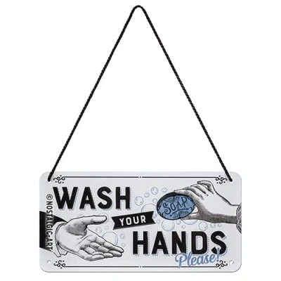 Immagine di Nostalgic Art Targa da Appendere Wash Your Hands Idea Regalo per i nostalgici, in Metallo, Design Retro Decorazione, 10 x 20 cm