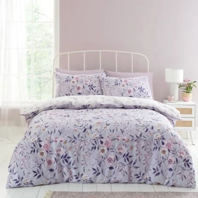 Immagine di Catherine Lansfield Isadora Set copripiumino reversibile con federe, motivo floreale, colore: lilla