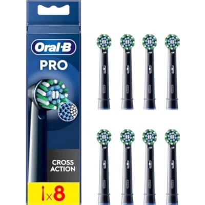 Immagine di Oral B Pro Cross Action Testina per spazzolino elettrico, a forma di X e setole angolate una rimozione più profonda della placca, confezione da 8, colore: nero
