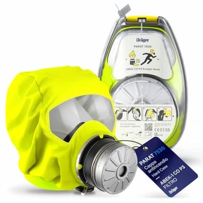 Immagine di Dräger PARAT 7530 Cappuccio di emergenza con filtro combinato ABEK CO P3 Adatto per aree industriali e fuga in caso incendio Confezionato un contenitore plastica robusta (Hard Case)