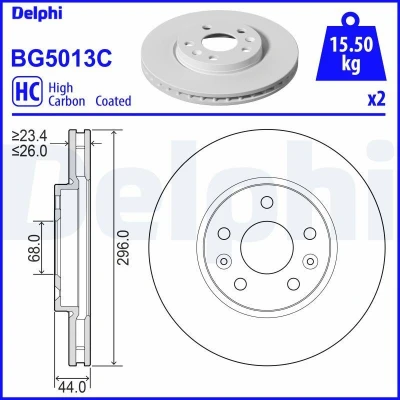 Immagine di DELPHI BG5013C Disco freno 296 26 5 ventilato rivestito ad alto tenore di carbonio senza cuscinetto ruota, anello sensore ABS RENAULT: Megane 4