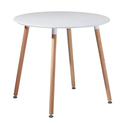 Immagine di FURNITABLE Tavolo da Pranzo Rotondo Tavolino Cucina Scandinavo in MDF Stile Nordico 4 Gambe Legno di Faggio 80 x 74 cm Bianco