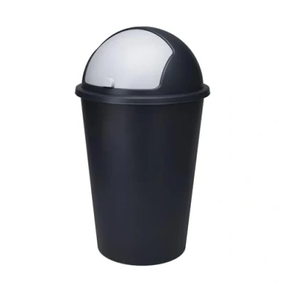 Immagine di Spetebo Pattumiera XL con coperchio scorrevole, colore nero, 50 l, cestino rotondo a cupola, secchio cosmetico, contenitore per rifiuti riciclabile