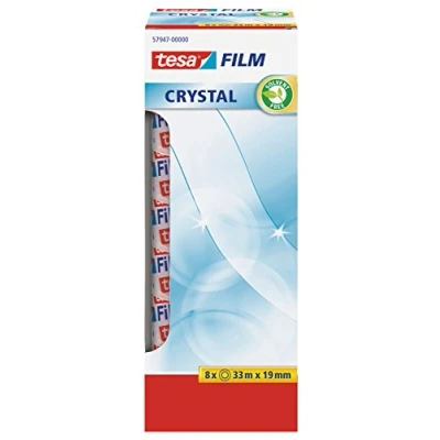 Immagine di tesafilm Nastro Adesivo trasparente Crystal, Resistente all&#039;Invecchiamento e allo Strappo, Rotoli di Biadesivo con Elevata Adesività, 33 m x 19 mm, Confezione da 8