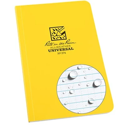 Immagine di Rite in the Rain Libro per appunti, copertina flessibile con rilegatura laterale, 10,7 x 19,2 cm (64 fogli), giallo 374