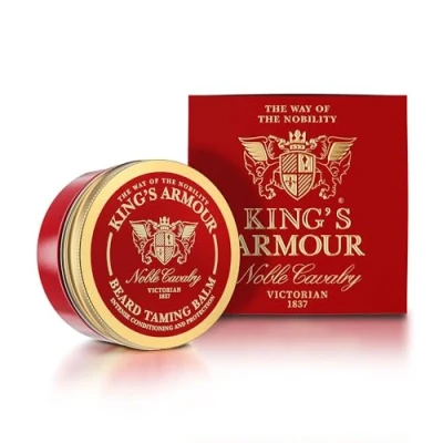 Immagine di King&#039;s Armour Balsamo per barba (50 ml) Stylt, rinforza, ammorbidisce e nutre baffi naturale uomini con olio di argan, jojoba mandorle dolci