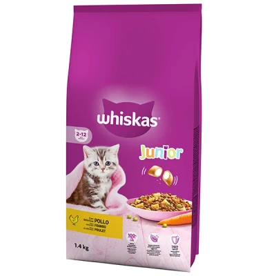 Immagine di Whiskas Junior cibo secco pollo, 2 x 1,4 kg (2,8 totale) gatti in crescita, per gattini (2 12 mesi)