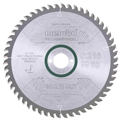 Immagine di Metabo multi cut professional, 216x30, Z60 FZ/TZ, 5neg. 628083000 Lama circolare in metallo duro 216 x 30 1.8 mm Numero di denti: 60 1 pz.