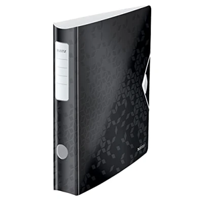 Immagine di Leitz Active WOW Raccoglitore con Meccanismo a Leva 180, Formato A4, Nero, Dorso 65mm, Chiusura Elastico, Polyfoam leggero, 11070095