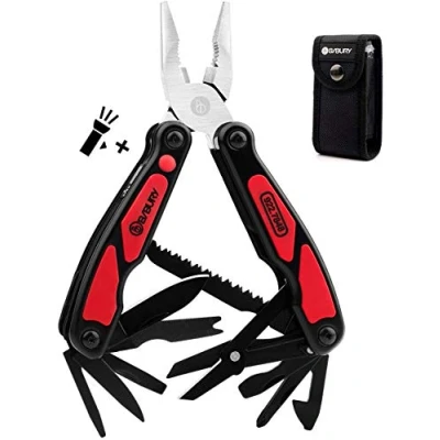 Immagine di BIBURY Pinza Multiuso, 14 in 1 Multitool con Torcia Elettrica e Custodia Nylon, Pieghevole Utensile Multifunzione Metallico per Pesca, Campeggio Nero