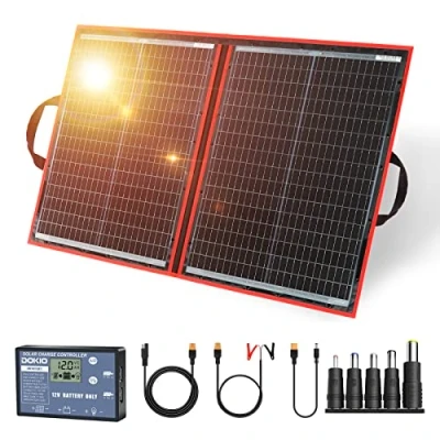 Immagine di DOKIO 100W Pannello Solare Portatile (2,4kg, 48 * 66 1,2cm) Mobile e Pieghevole + 10A Regolatore con Presa USB 5V 2A