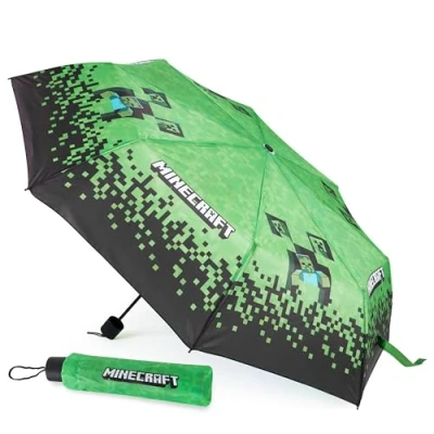Immagine di MINECRAFT Ombrello Pieghevole Trasparente Portatile Ombrelli Da Pioggia Antivento Anti UV Bambino Unisex Gadget Originale (Verde/Nero)