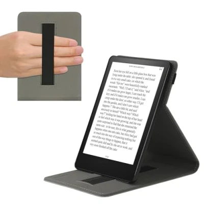 Immagine di kwmobile Custodia Cinturino Mano Compatibile con AmazonKindle Paperwhite 11. Generation 2021 Cover eReader Stand grigio Sole