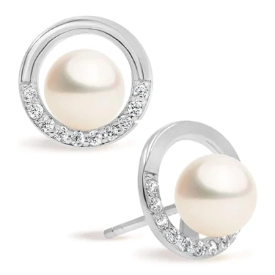 Immagine di Orecchini di perle da donna coltivati ​​Acqua dolce forma a botone 7,5 8 mm SECRET &amp; YOU in argento sterling 925 rodiato